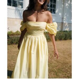 Elegant Yellow Off-Shoulder Midi Dress